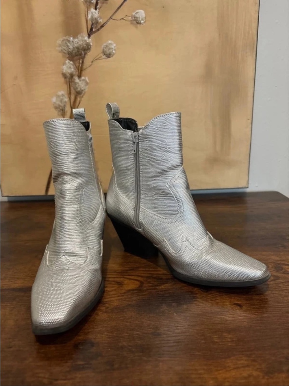 Dolce Vita Silver Metallic Western Ankle Booties